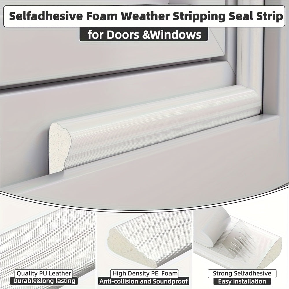 1 Roll - Upgraded Self-Adhesive Door and Window Seal, 196 Inches Long, Nylon Coated - Airtight Foam Soundproofing, Windproof, Dustproof, and Insect Resistant, Easy Installation, Window Insulation