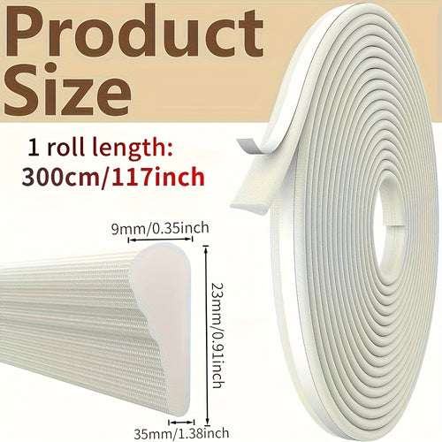 1 Roll - Upgraded Self-Adhesive Door and Window Seal, 196 Inches Long, Nylon Coated - Airtight Foam Soundproofing, Windproof, Dustproof, and Insect Resistant, Easy Installation, Window Insulation