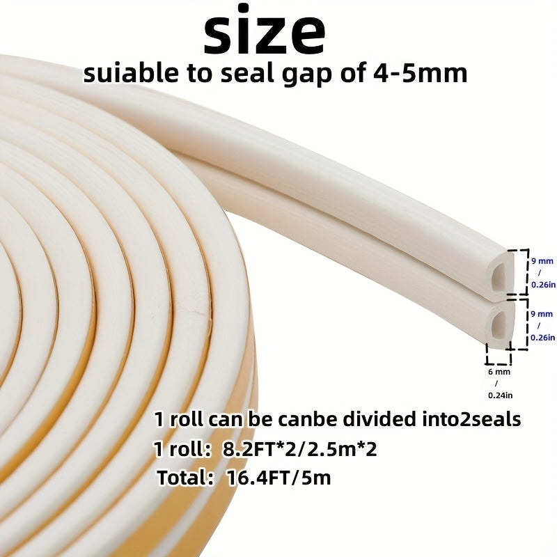 1 Roll 196.85 Inch / 393.7 Inch Weatherproof Door and Window Seal Strip - Self-Adhesive Rubber Insulation Material for Collision Prevention
