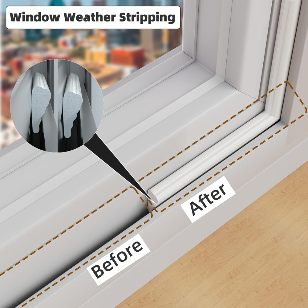1 Roll - Upgraded Self-Adhesive Door and Window Seal, 196 Inches Long, Nylon Coated - Airtight Foam Soundproofing, Windproof, Dustproof, and Insect Resistant, Easy Installation, Window Insulation