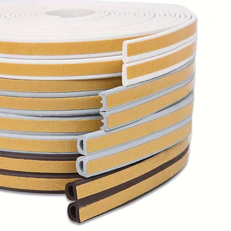 1 Roll 196.85 Inch / 393.7 Inch Weatherproof Door and Window Seal Strip - Self-Adhesive Rubber Insulation Material for Collision Prevention