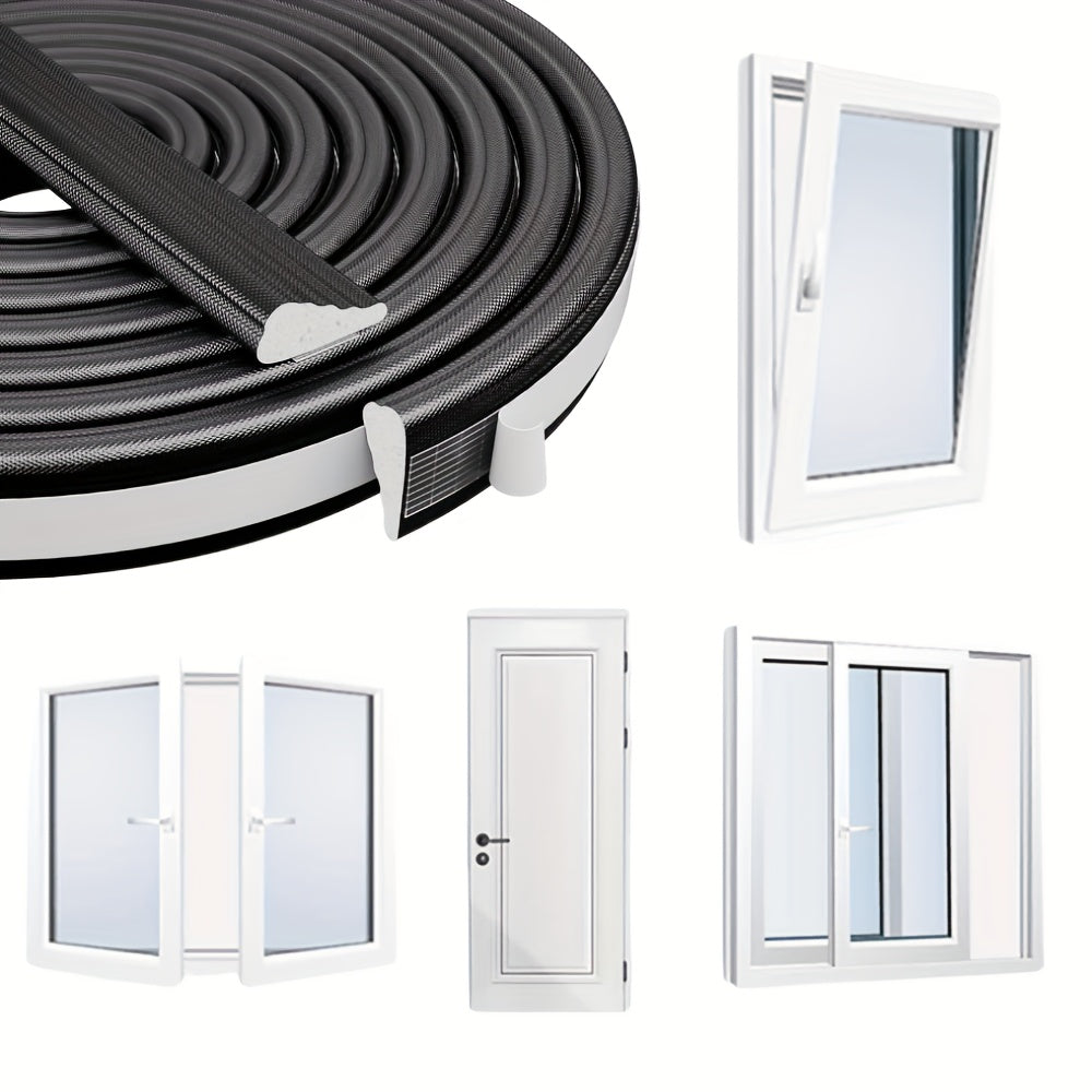 1 Roll - Upgraded Self-Adhesive Door and Window Seal, 196 Inches Long, Nylon Coated - Airtight Foam Soundproofing, Windproof, Dustproof, and Insect Resistant, Easy Installation, Window Insulation
