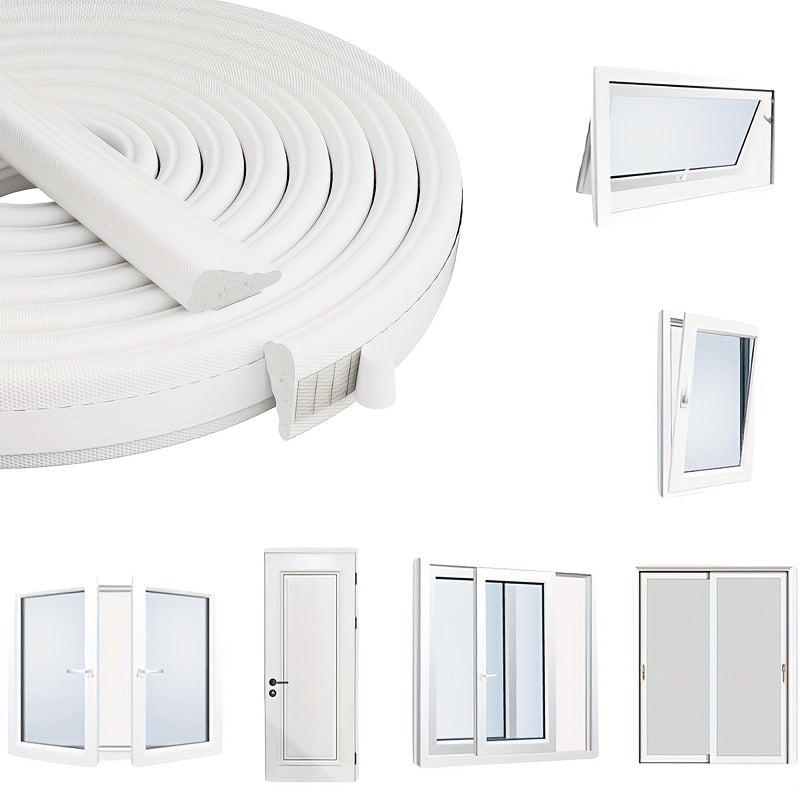 1 Roll - Upgraded Self-Adhesive Door and Window Seal, 196 Inches Long, Nylon Coated - Airtight Foam Soundproofing, Windproof, Dustproof, and Insect Resistant, Easy Installation, Window Insulation